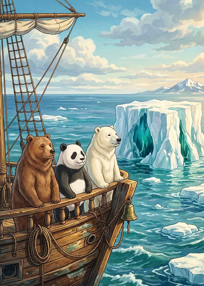 Bears On Ship Iceberg Fantasy Art