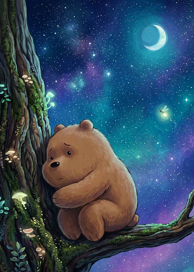 Cute Bear Night Sky Starry Art