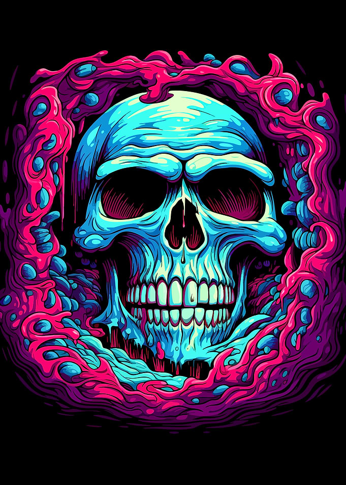 Neon Psychedelic Skull Art