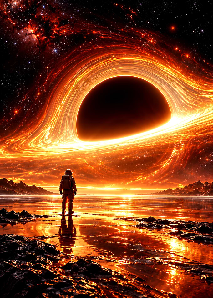 Astronaut Standing Before Massive Black Hole