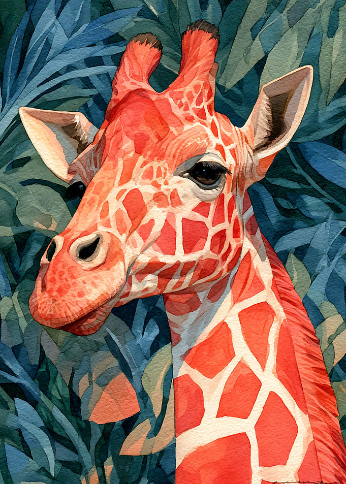 Watercolor Portrait of a Giraffe