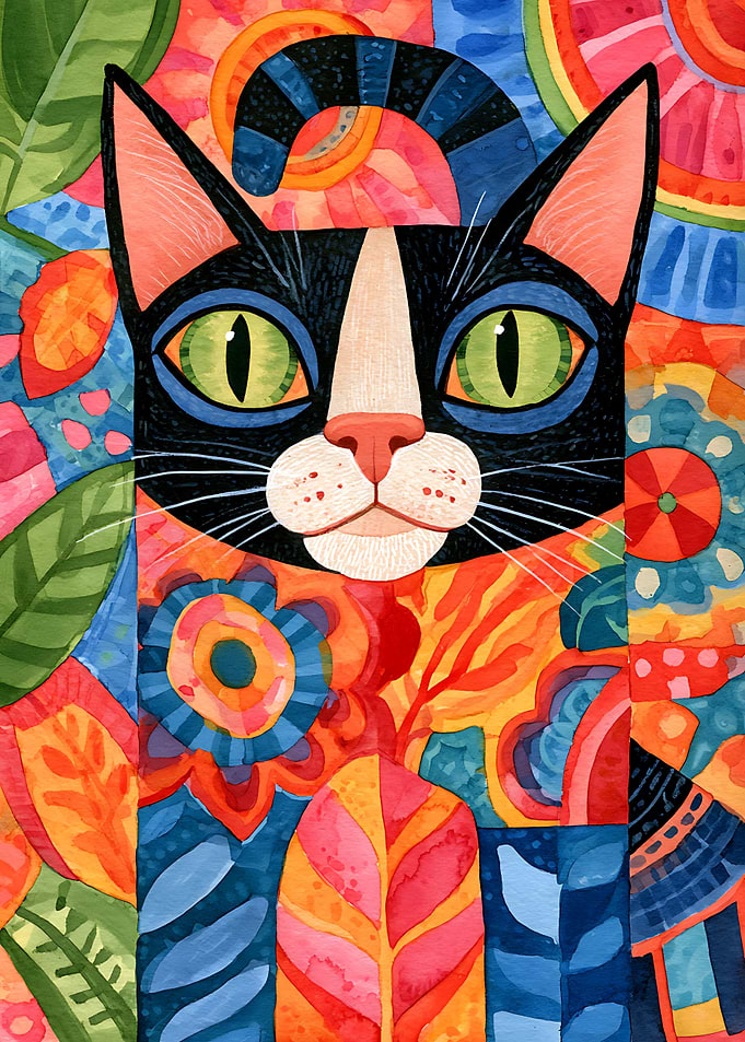Colorful Abstract Cat Portrait