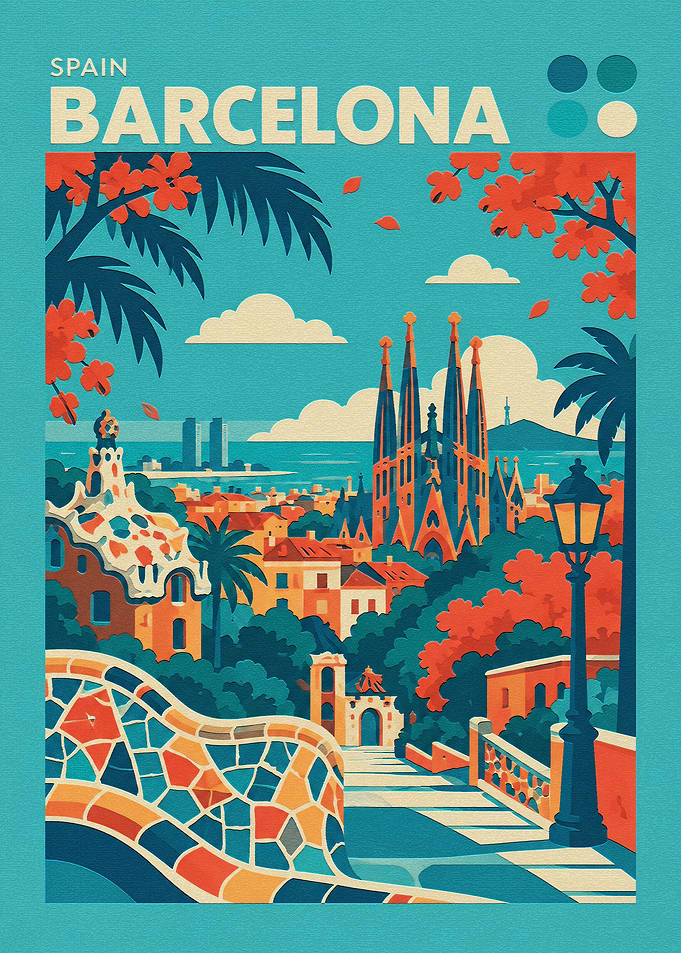 Vintage Travel Poster of Barcelona