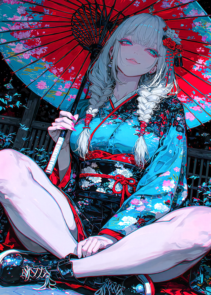 Anime Girl with Red Parasol