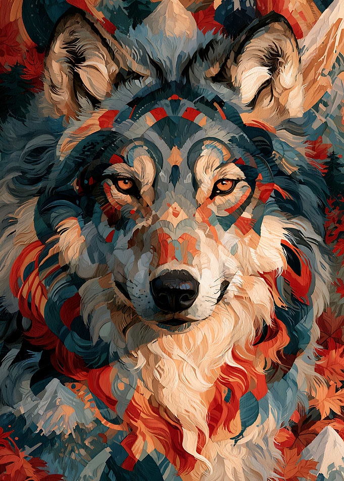 Abstract Autumn Wolf Portrait