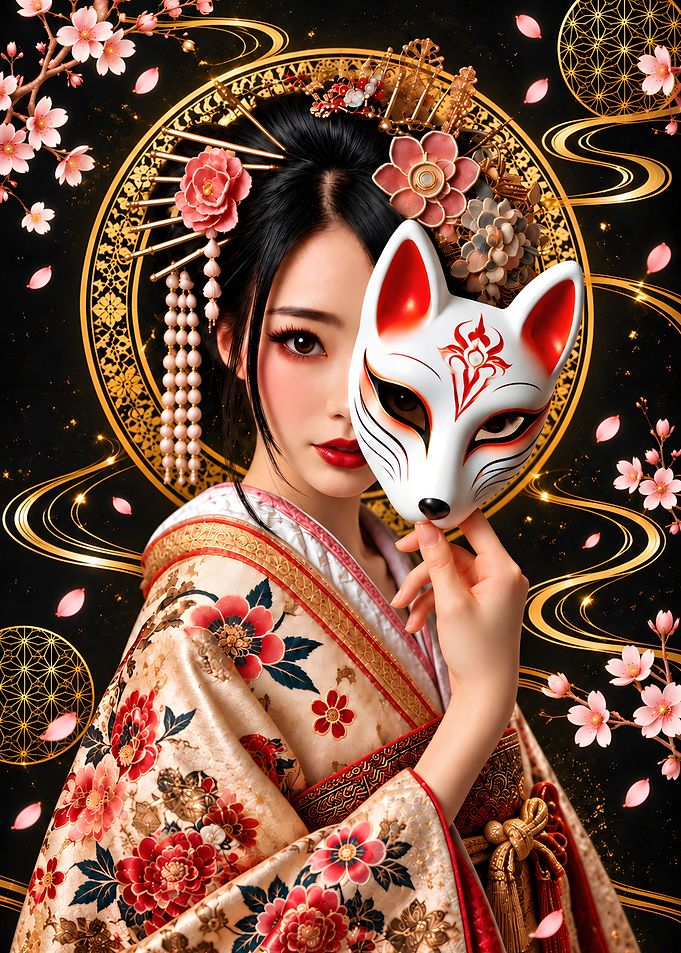 Geisha with Kitsune Mask