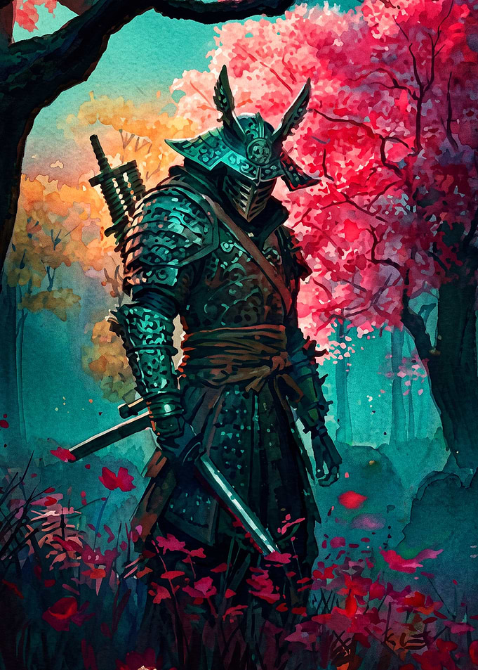 Samurai Cherry Blossom Watercolor A