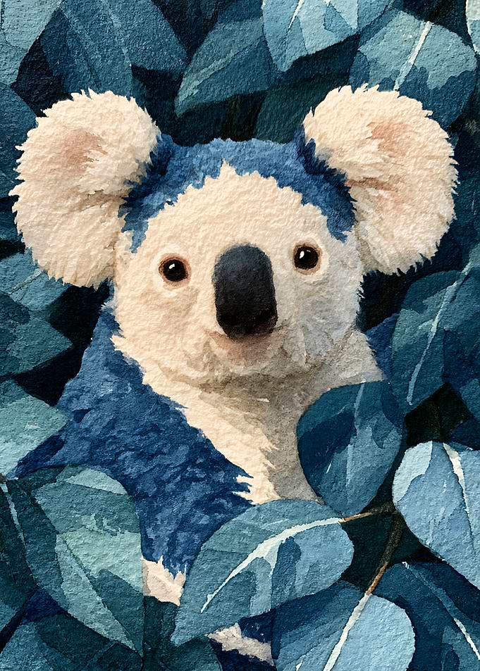 Cute Koala in Blue Foliage