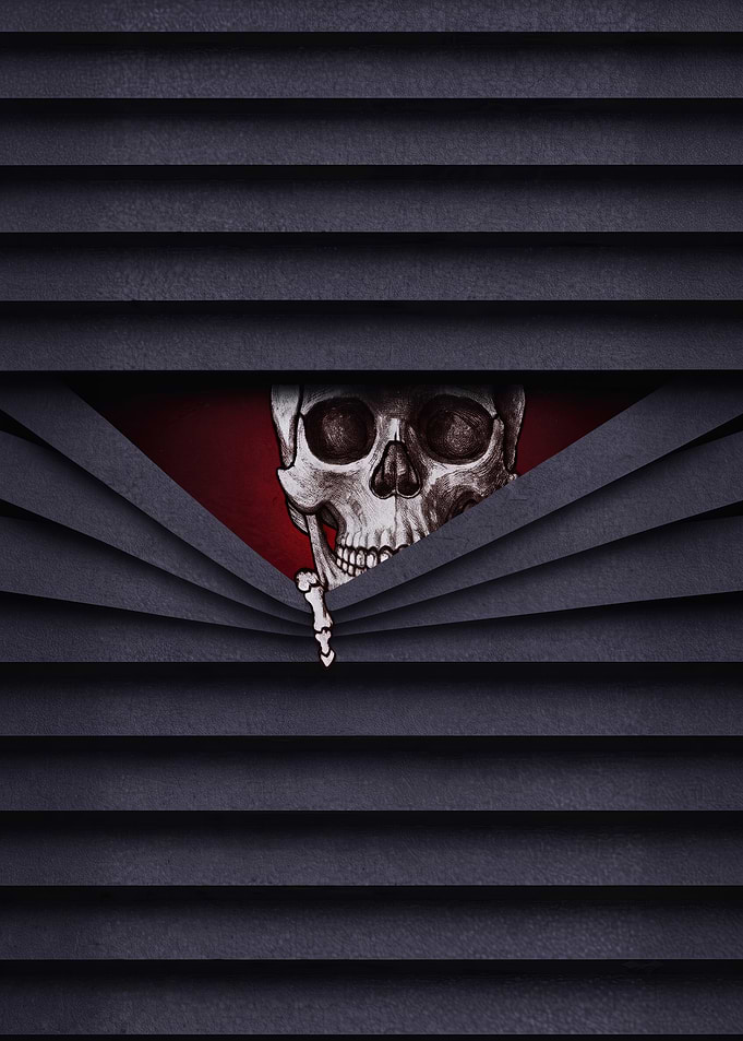 Skull Peeking Through Window Blinds