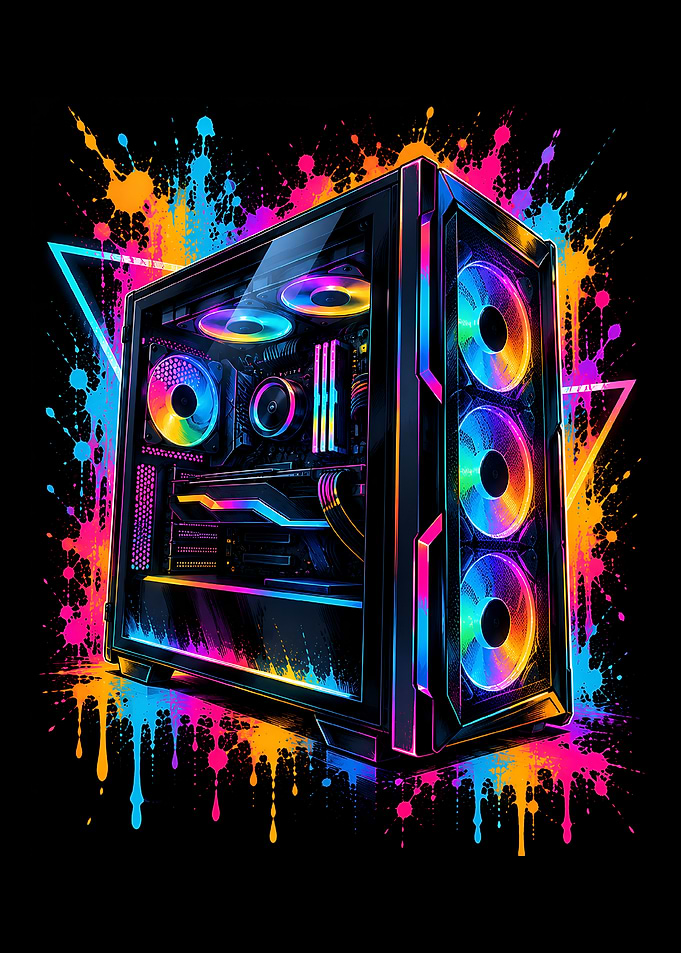 Neon RGB Gaming PC Splatter Art