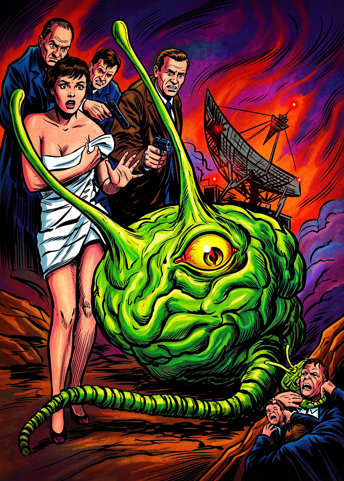 Retro Sci-Fi Alien Attack Illustration