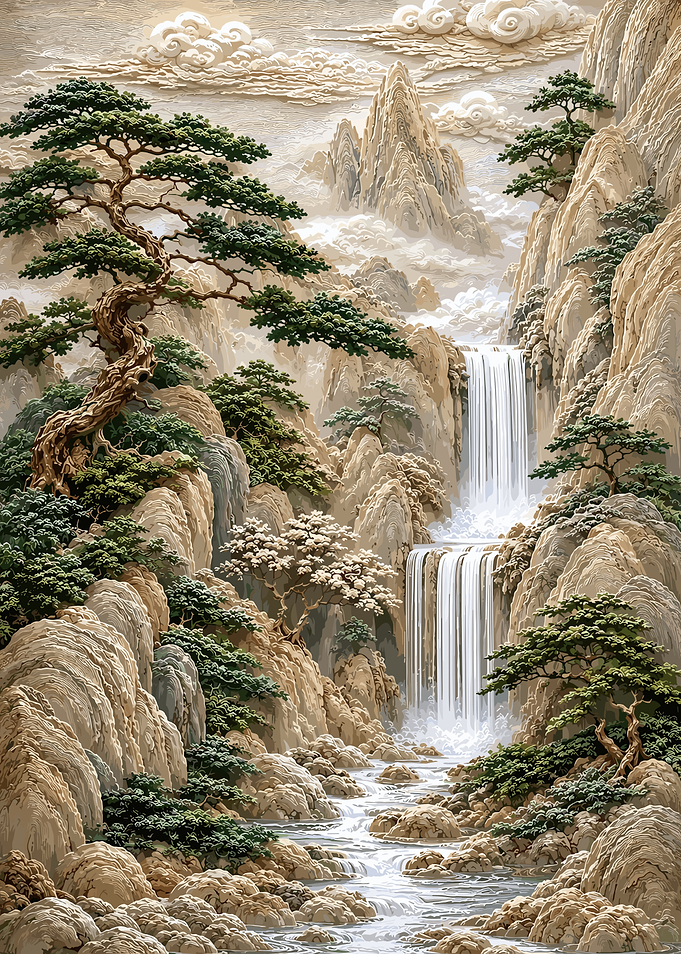 Traditional Chinese Landscape Waterfall Painting