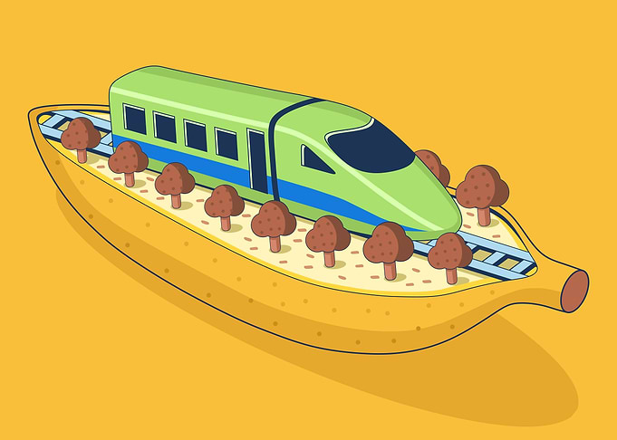 Banana Train Surreal Illustration