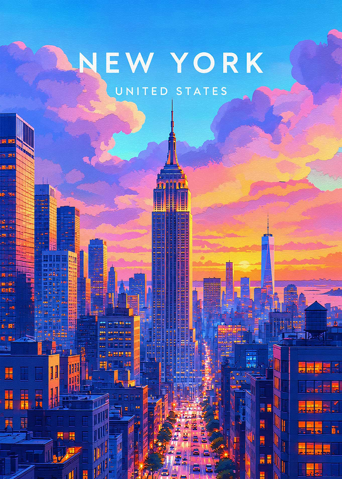 New York City Sunset Skyline Poster