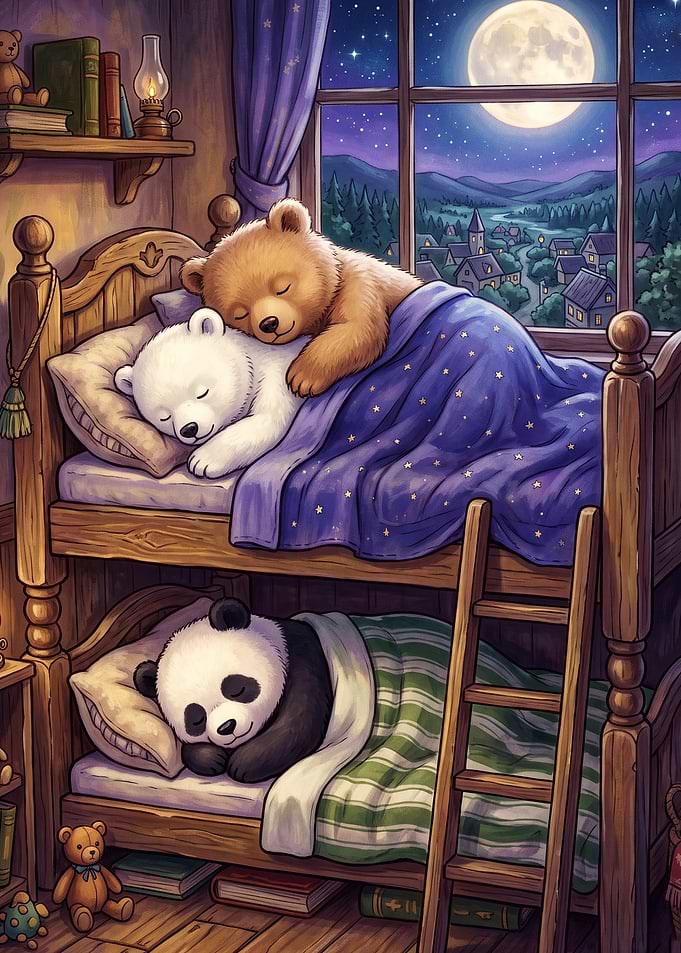 Sleeping Bears Cute Cozy Art Poster