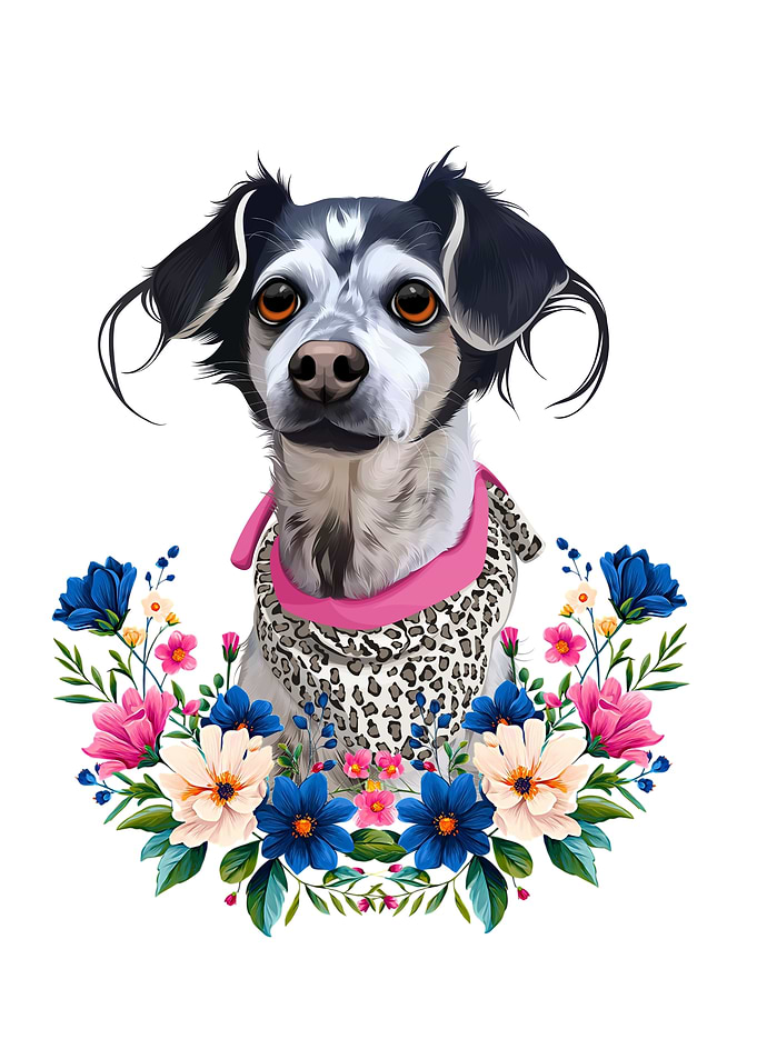 Cute Dog Portrait with Floral Wreath