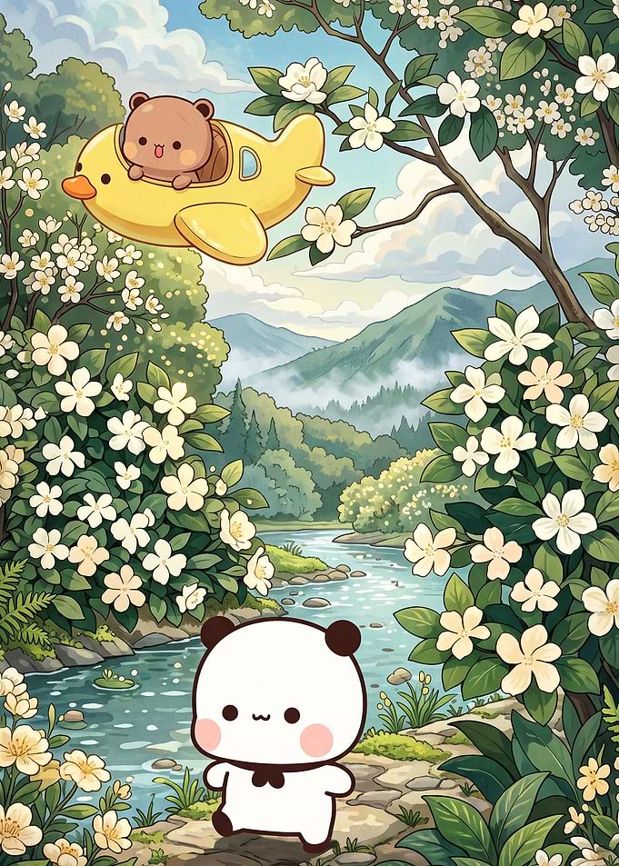 Cute Bears Valley Anime Art Poster