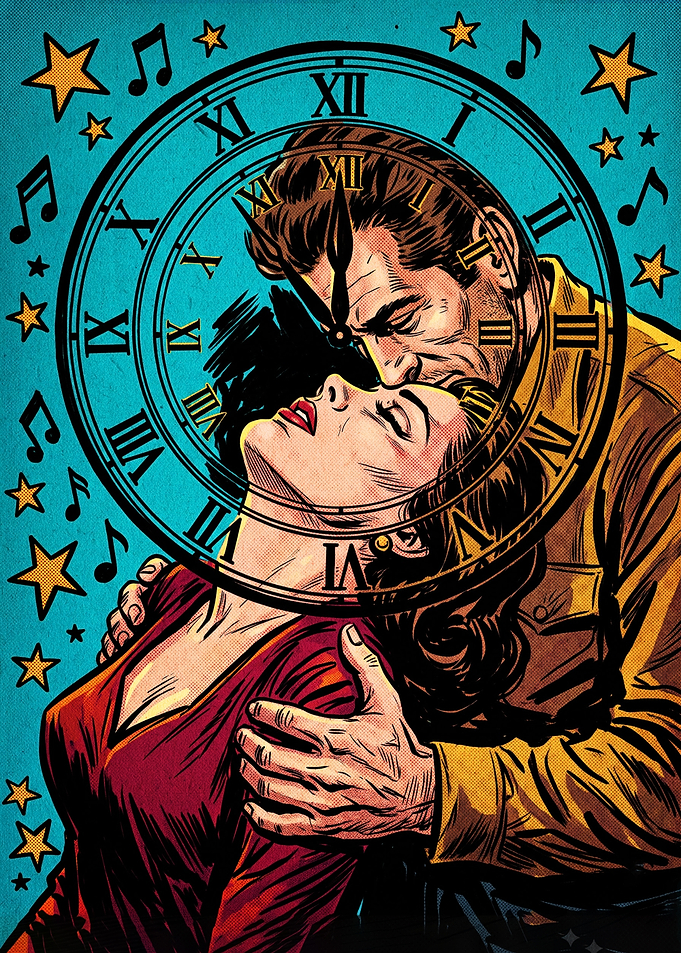 Romantic Pop Art Clock Couple