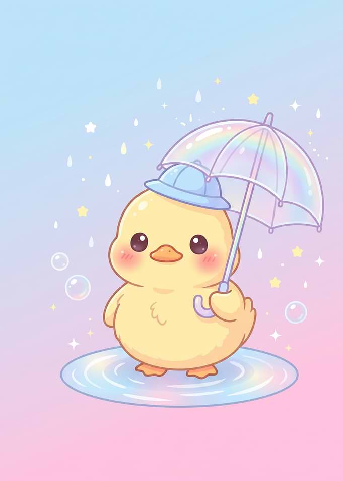 Cute Baby Duck with Umbrella