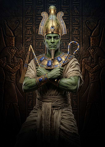 Osiris, Green Egyptian Pharaoh with Scarab Regalia