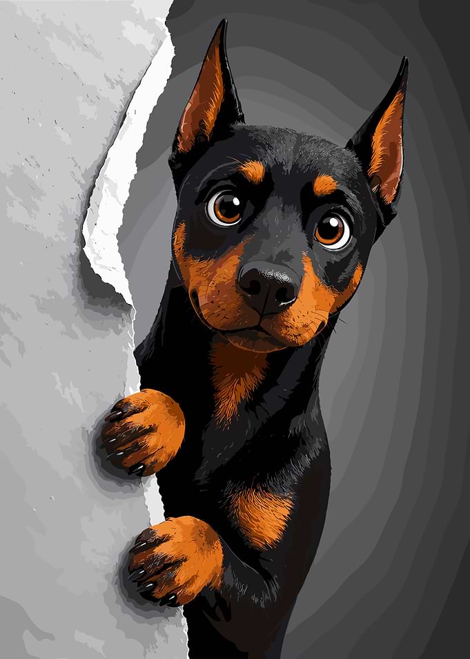 Cute Doberman Puppy Peeking Through Paper