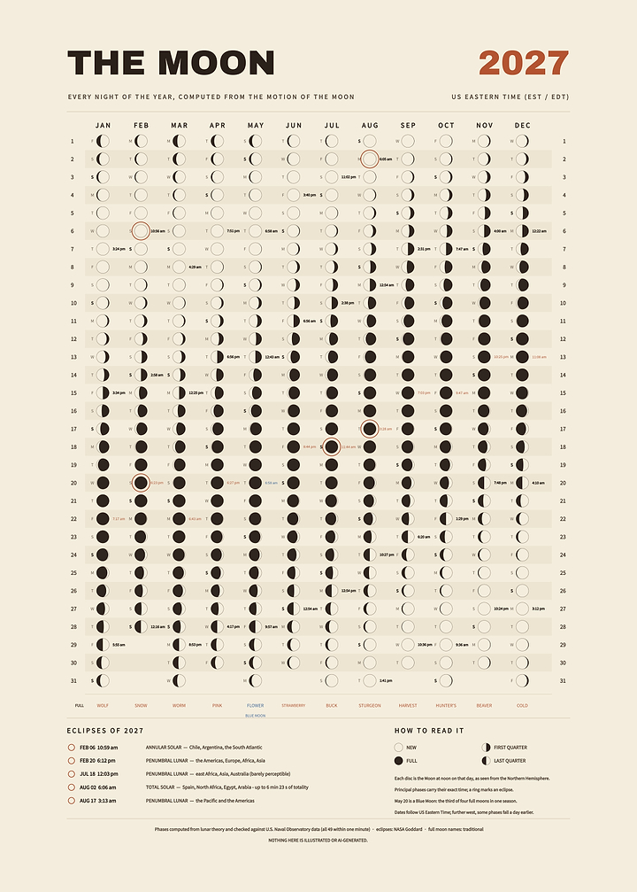Lunar Calendar 2027 - Every Night of the Year, Parchment