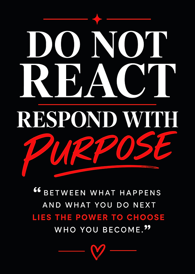 DO NOT REACT RESPOND WITH PURPOSE Inspirational Quote Poster Design