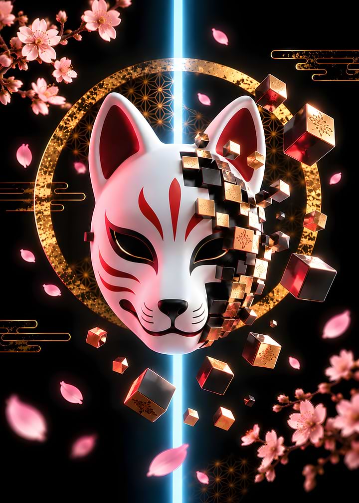 Kitsune Mask and Sakura Cubes