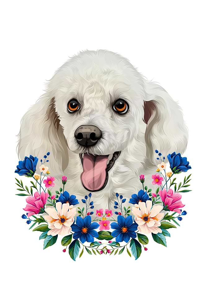Cute dog Portrait with Floral Wreath