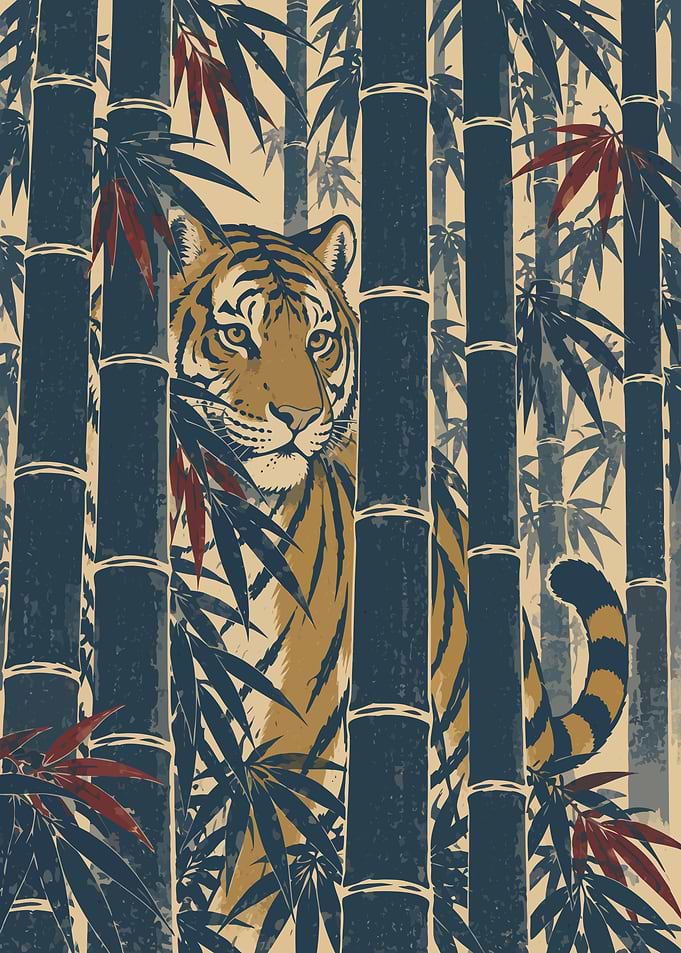 Tiger in Bamboo Forest Illustration