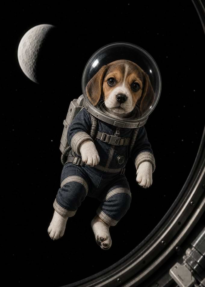 Cute Beagle Puppy Astronaut in Space