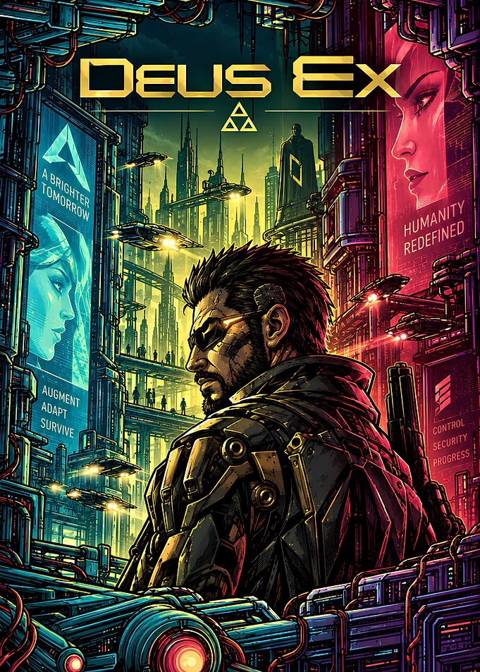 Deus Ex Cyberpunk Cityscape Poster