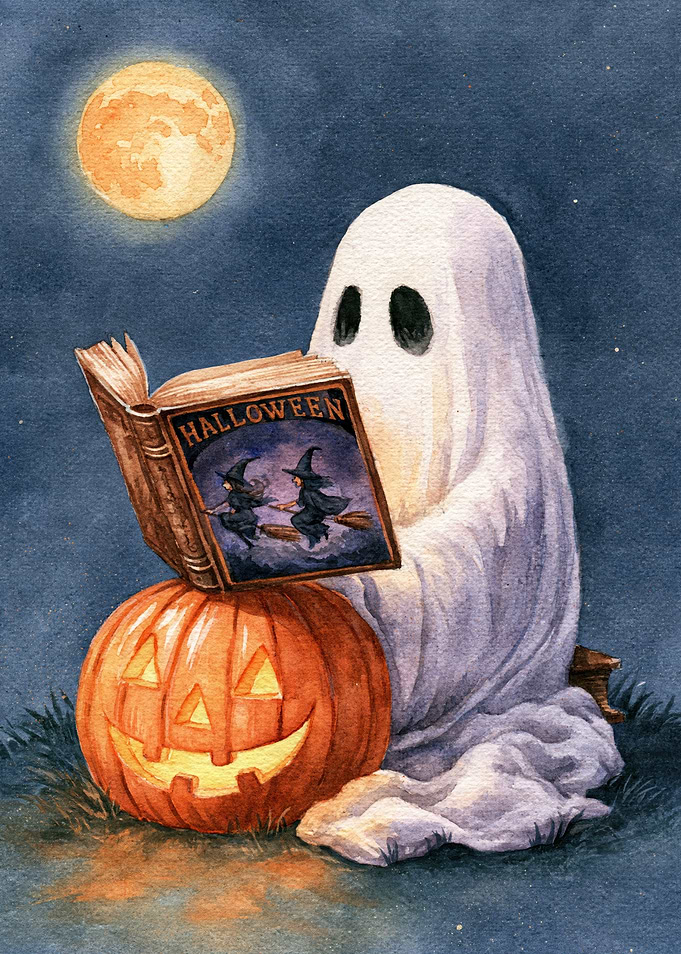 Ghost Reading Halloween Book