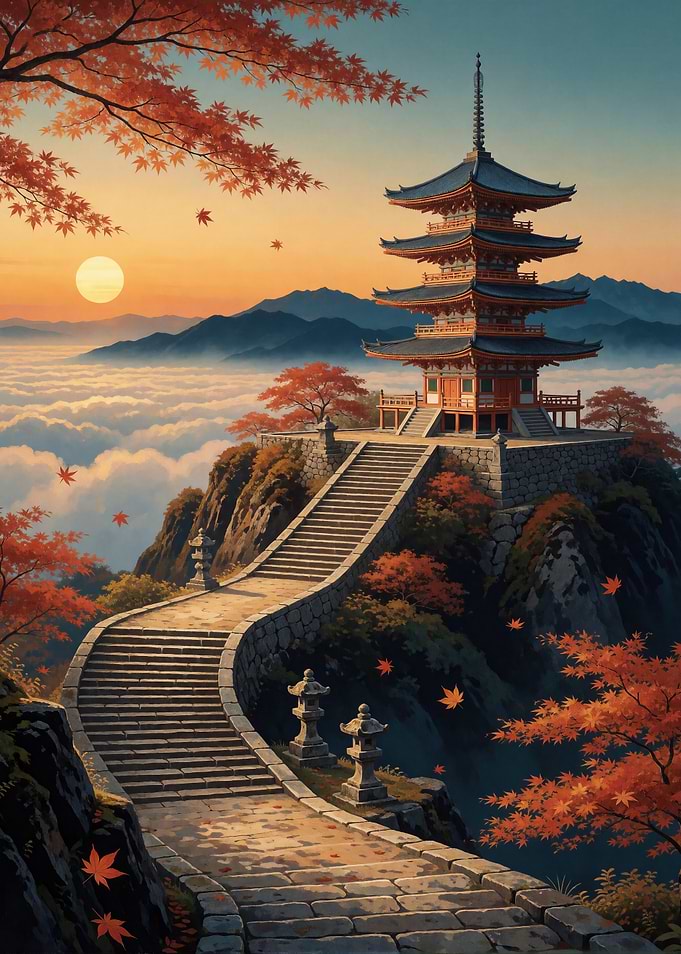 Japanese Pagoda Above the Clouds