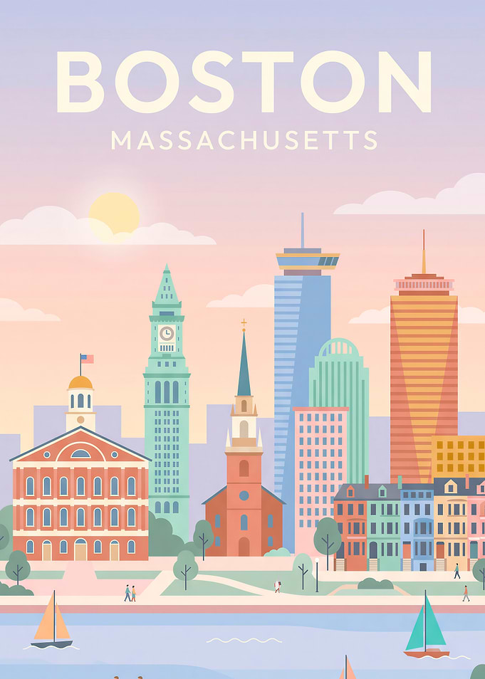 Boston Massachusetts Skyline Travel Poster