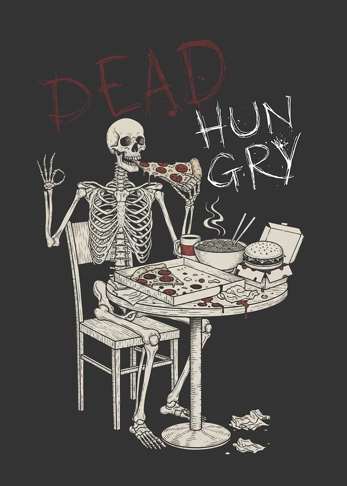 Dead Hungry Skeleton Eating Fast Food