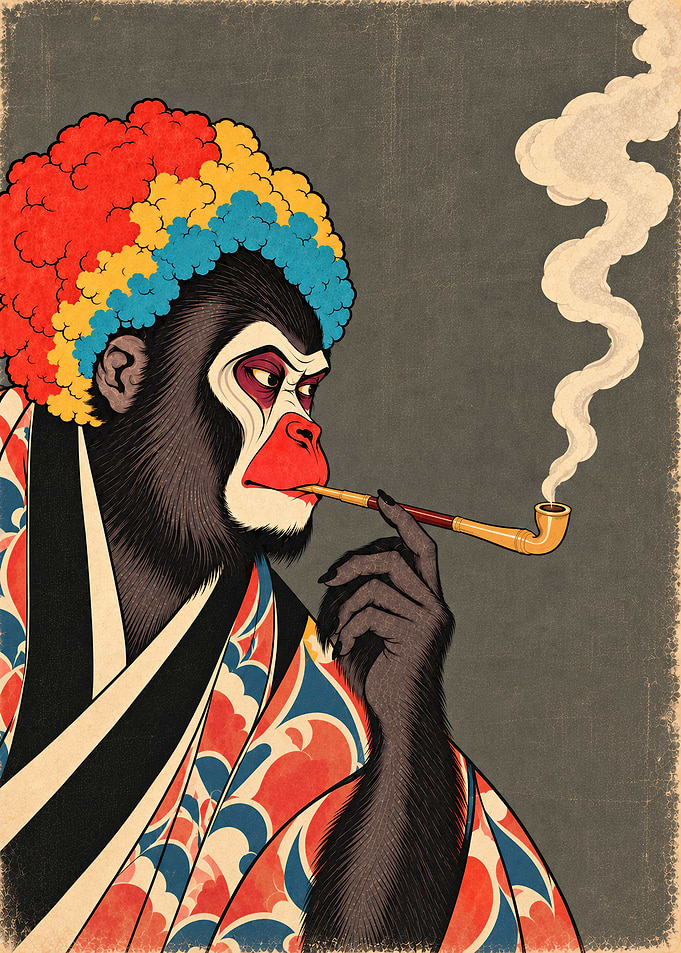 Stylized monky Smoking Pipe Illustration