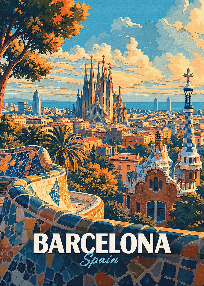 Barcelona Spain Travel Poster Art