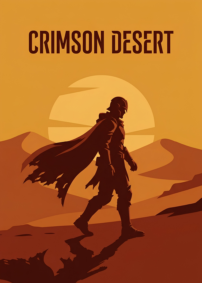 Crimson Desert Warrior Silhouette Poster