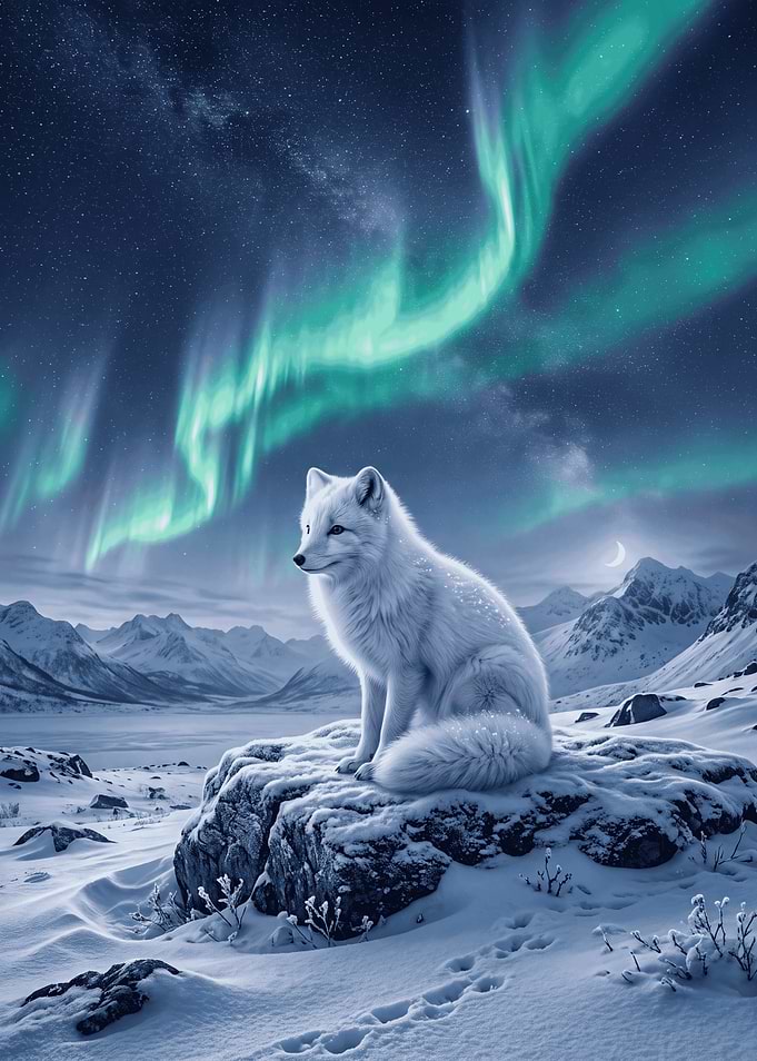 Arctic Fox Under Northern Lights