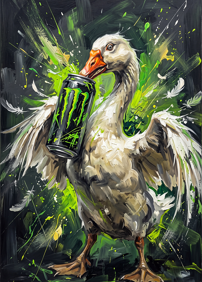 Goose Drinking Monster Energy Drink