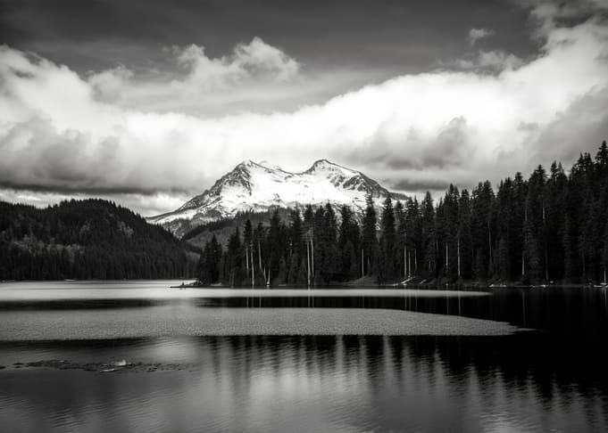 Black and White Mountain Lake Landscape