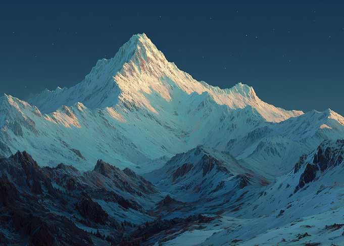 Majestic Snow-Capped Mountain Peak at Twilight