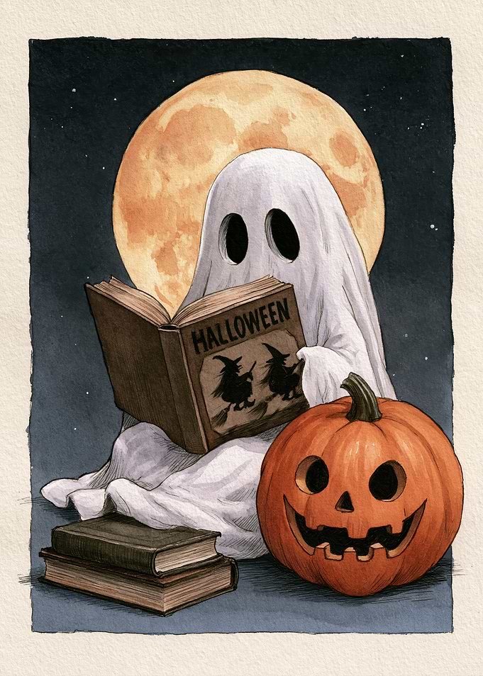 Ghost Reading a Halloween Book