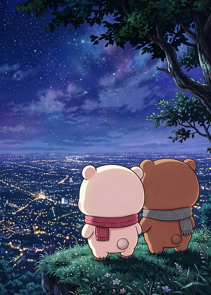 Cute Bears Starry Night Poster