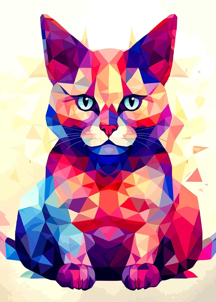 Geometric Low Poly Colorful Cat Portrait