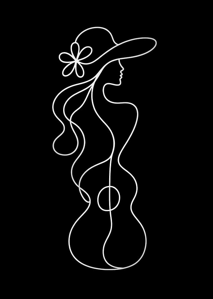 Minimalist Woman and Guitar Line Art