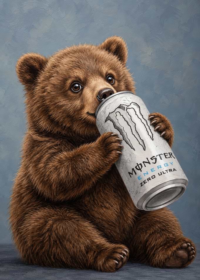 Cute Baby Bear Drinking Monster Energy