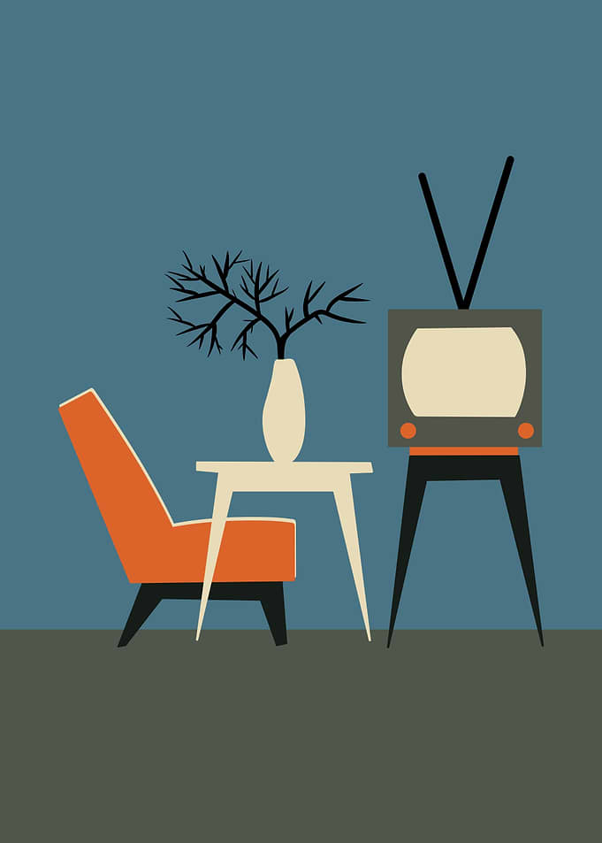 Mid-Century Modern Retro Living Room Illustration