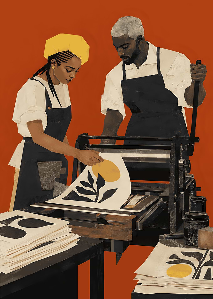 Artisans Working at a Printing Press